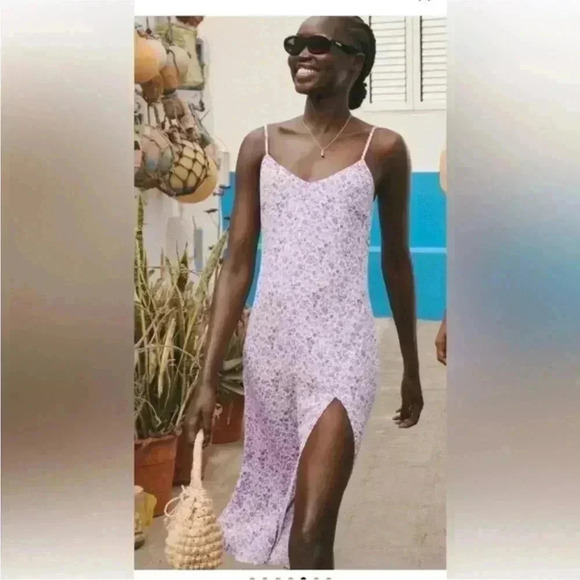 Reformation Crimini Purple Floral Front Slit Midi Slip Dress Size 12 - Picture 8 of 12